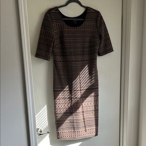 R&M Richards Brown Geometric Midi Dress